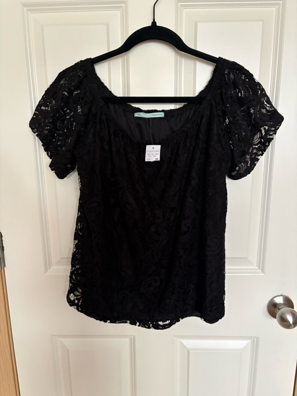 Maurices Black Lace Short Sleeve Scoop Blouse